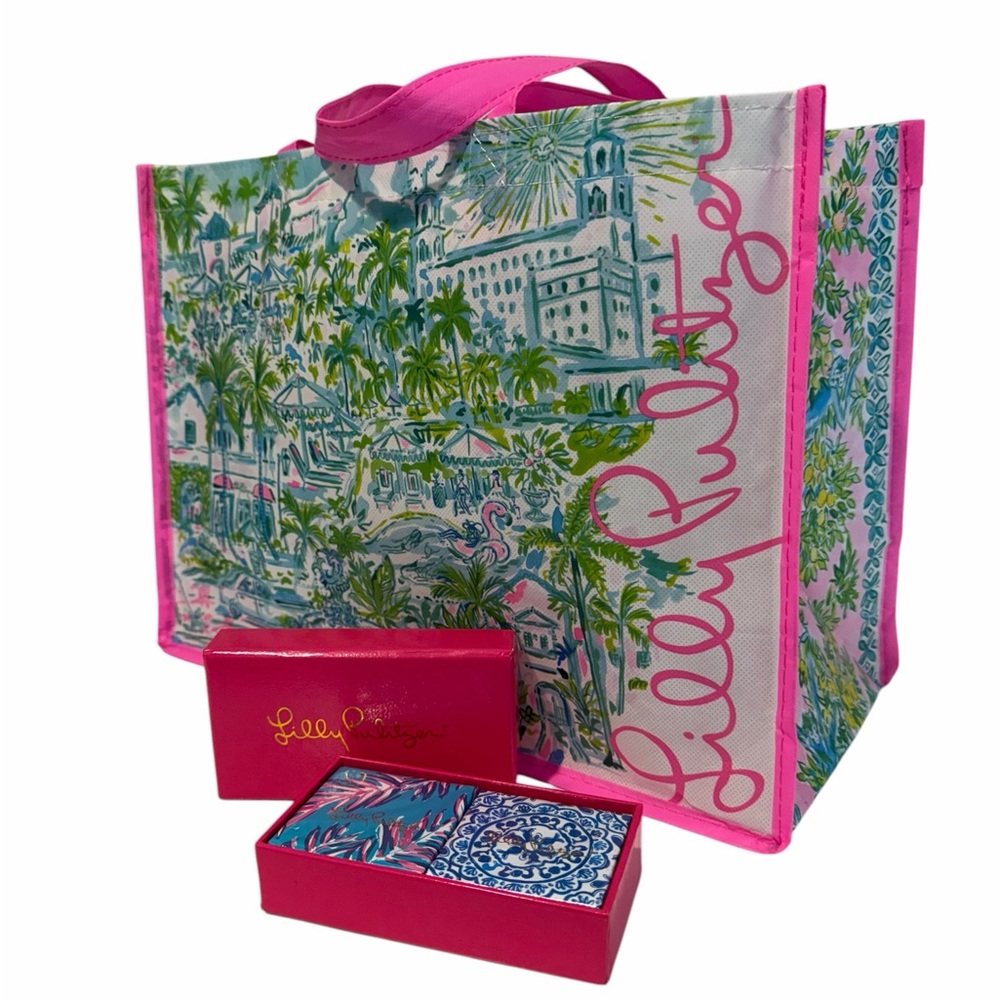 🌸 Lilly Pulitzer Shopping Tote + Soap Set Tropical Palm Print Gift Bundle 🌸